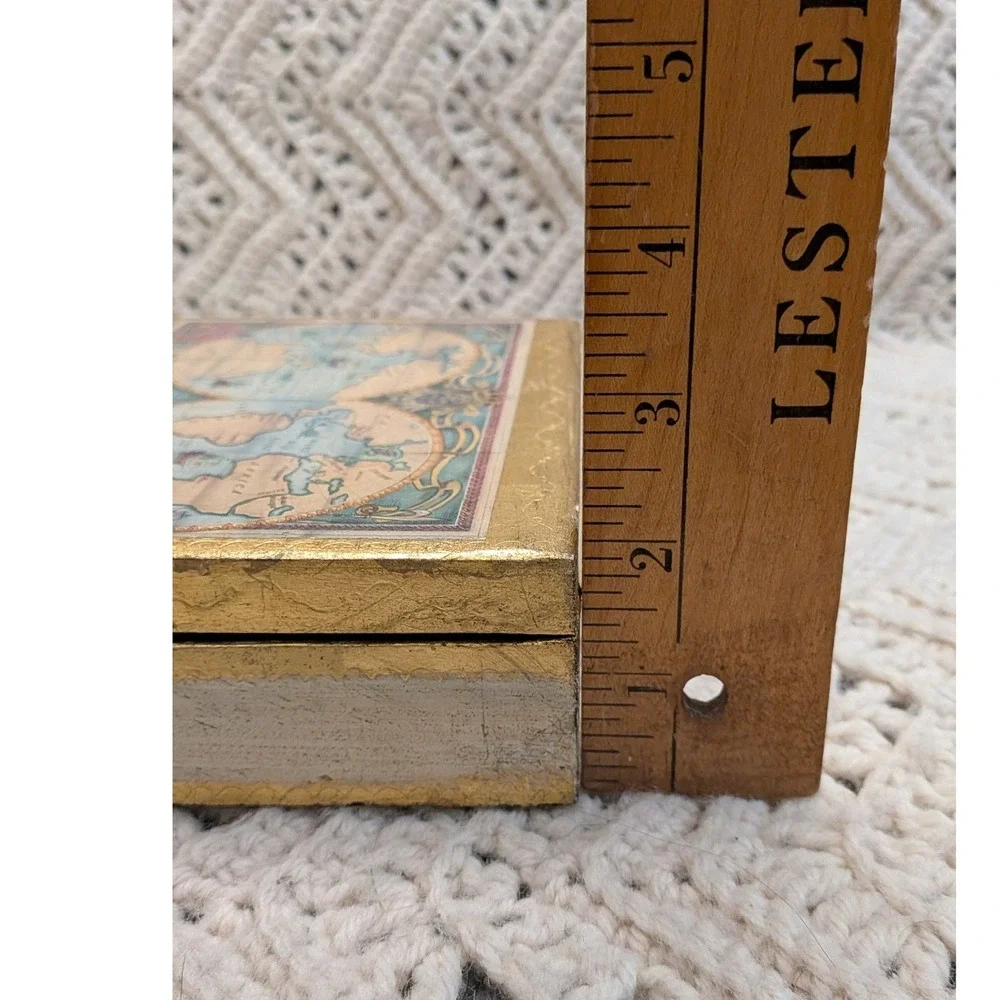 Vintage Italian Gold Leaf Wood Trinket Box World Map Florentine Made in Italy